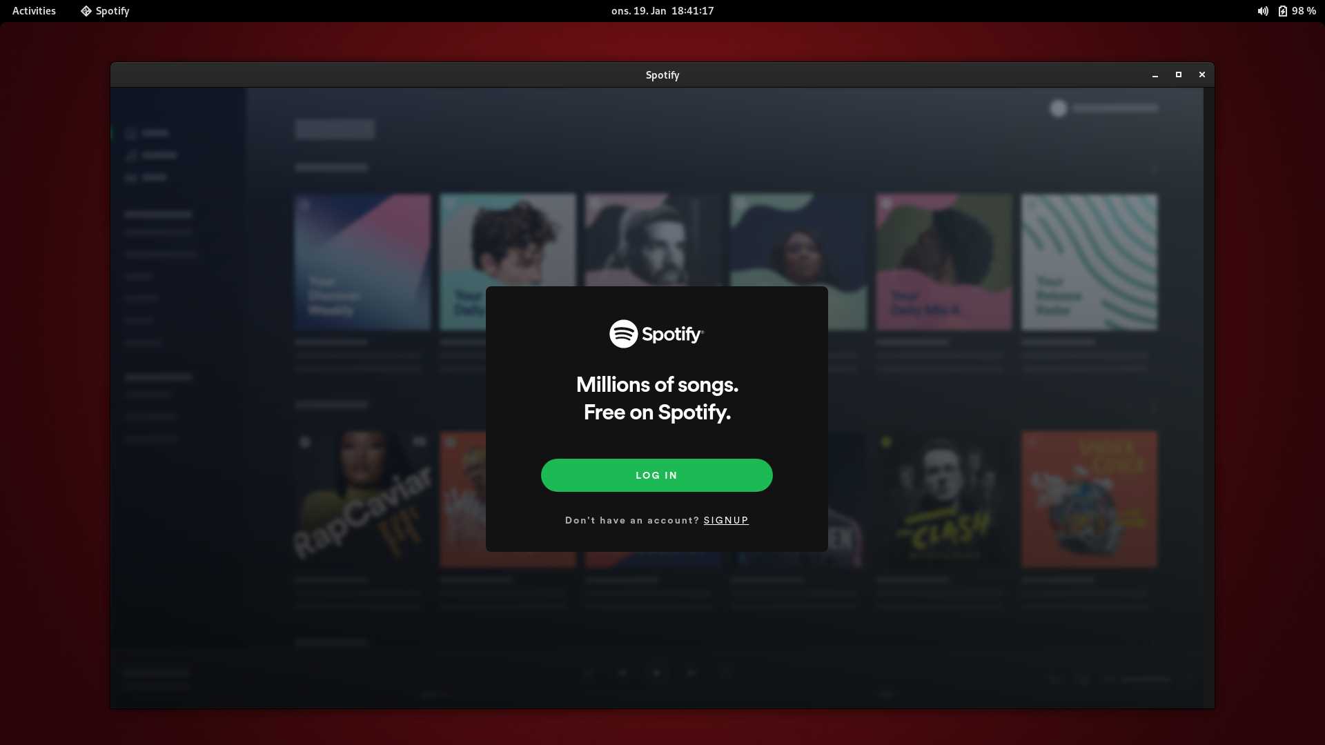 Screenshot of Spotify desktop client, that is running in GNOME on FreeBSD 13.0.